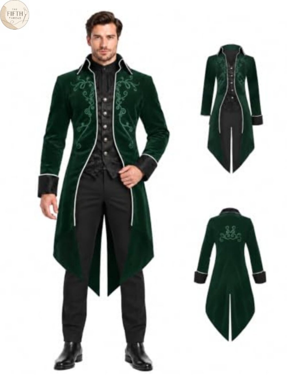 Mens Velvet Renaissance Pirate Halloween Costume Tailcoat Jacket